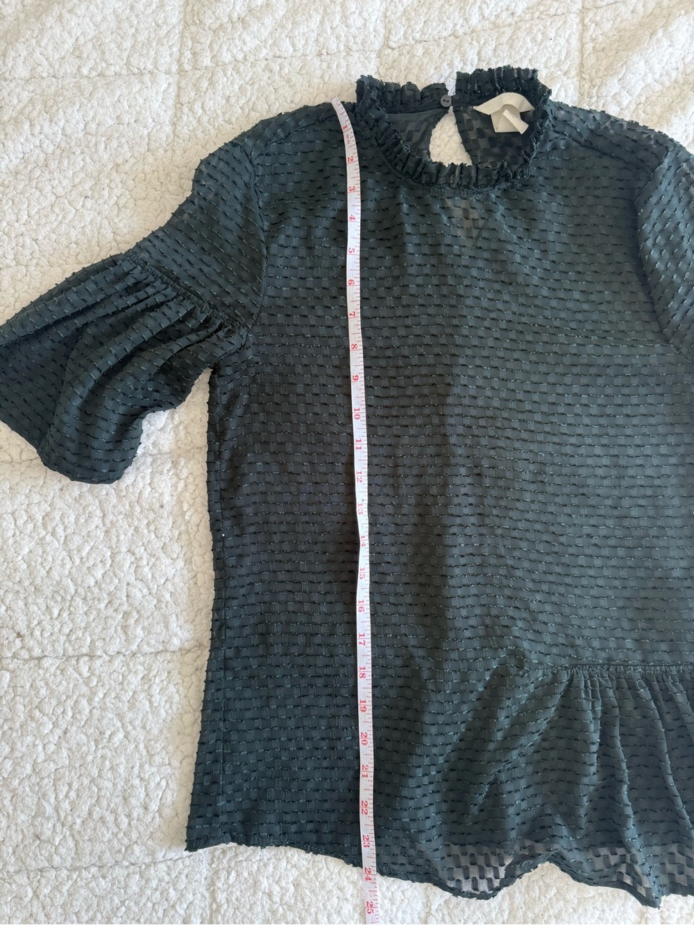 H&M Green Ruffled High-Neck Puff Sleeve Tunic - Picture 7 of 7